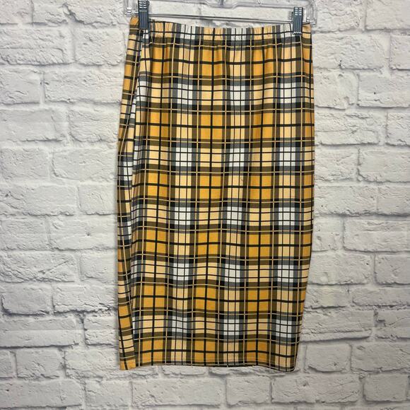 Plaid Yellow Pencil Skirt - Picture 1 of 3